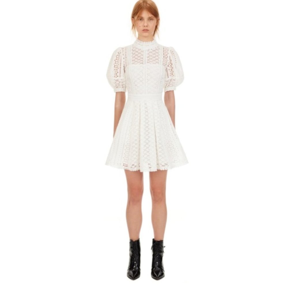Self Portrait White Broderie Cotton Mini Dress